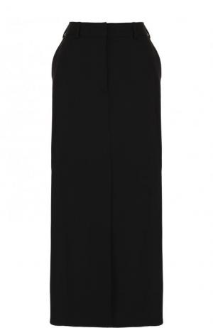Однотонная юбка-миди с высоким разрезом Oscar de la Renta. Цвет: черный