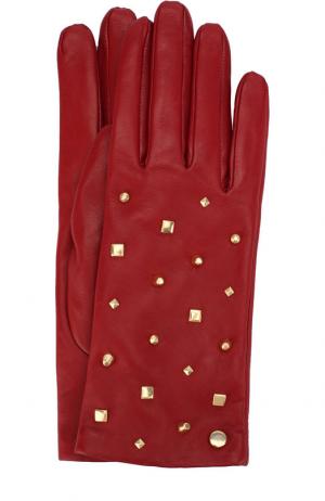 Кожаные перчатки с декоративной отделкой Emporio Armani. Цвет: красный