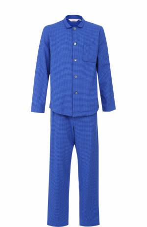 Хлопковая пижама с принтом houndstooth Derek Rose. Цвет: голубой