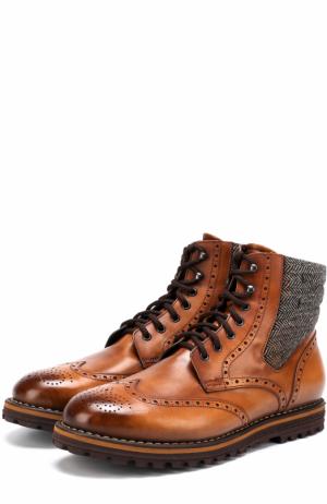 Высокие кожаные ботинки на шнуровке с брогированием W.Gibbs. Цвет: коричневый
