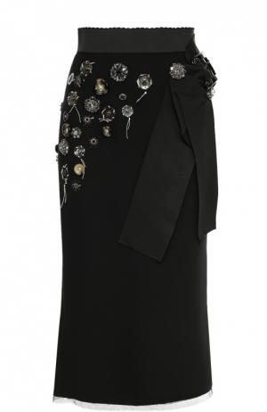 Юбка-карандаш с декоративной отделкой и широким поясом Dolce & Gabbana. Цвет: черный