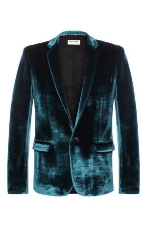Однобортный пиджак из смеси вискозы и хлопка Saint Laurent. Цвет: бирюзовый