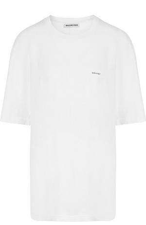 Хлопковая футболка с круглым вырезом и логотипом бренда Balenciaga. Цвет: белый