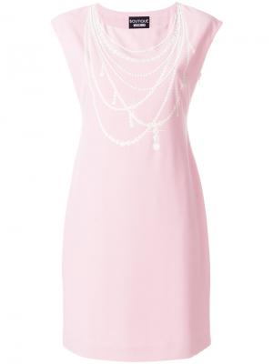 Платье с жемчужным ожерельем Boutique Moschino. Цвет: розовый и фиолетовый