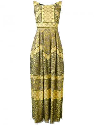 Длинное платье шифт с орнаментом Talbot Runhof. Цвет: жёлтый и оранжевый