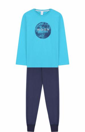 Хлопковая пижама Sanetta. Цвет: голубой