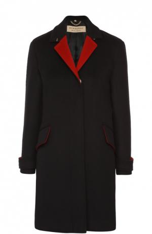 Шерстяное пальто прямого кроя с контрастными лацканами Burberry. Цвет: черный
