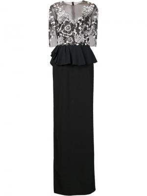 Длинное платье с декорированным топом Marchesa Notte. Цвет: чёрный