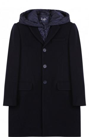 Однобортное пальто из смеси шерсти и кашемира с капюшоном Il Gufo. Цвет: синий