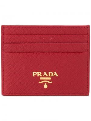 Визитница с бляшкой логотипом Prada. Цвет: красный