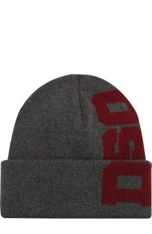 Шерстяная шапка с логотипом бренда Dsquared2. Цвет: серый