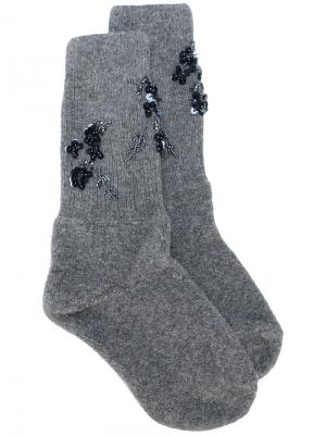 Носки с украшением из пайеток Nº21. Цвет: серый