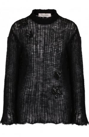Вязаный пуловер с декоративной отделкой в виде звезд Valentino. Цвет: черный