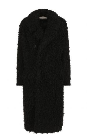 Двубортное меховое пальто Saint Laurent. Цвет: черный