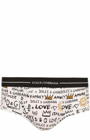 Хлопковые хипсы с принтом Dolce & Gabbana. Цвет: белый