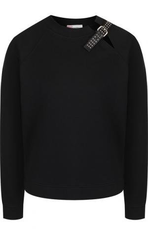 Хлопковый пуловер с декоративной отделкой REDVALENTINO. Цвет: черный