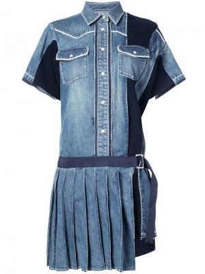 Джинсовое платье с плиссировкой Sacai. Цвет: синий