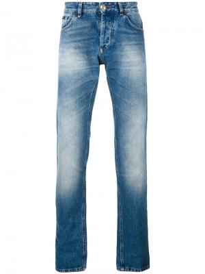Прямые джинсы с выцветшим эффектом Philipp Plein. Цвет: синий