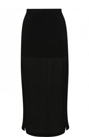 Однотонная шелковая юбка с разрезами Isabel Benenato. Цвет: черный