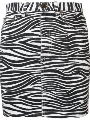 Джинсовая юбка с зебровым принтом Saint Laurent. Цвет: чёрный