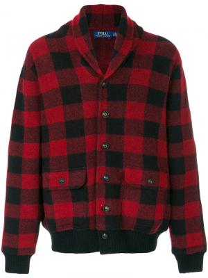 Клетчатая трикотажная куртка с капюшоном Polo Ralph Lauren. Цвет: красный