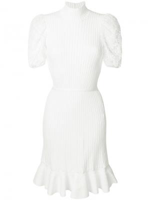 Платье в рубчик с кружевными рукавами Giambattista Valli. Цвет: белый