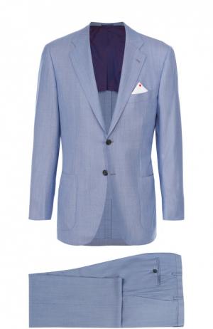 Шерстяной приталенный костюм Kiton. Цвет: голубой