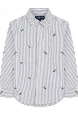 Хлопковая рубашка с воротником button down и вышивкой Polo Ralph Lauren. Цвет: голубой