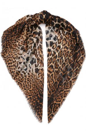 Шаль из смеси кашемира и шелка с леопардовым принтом Saint Laurent. Цвет: бежевый