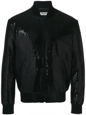 Куртка-бомбер с вышивкой из пайеток Saint Laurent. Цвет: чёрный
