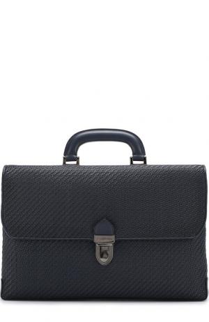 Кожаный портфель с клапаном Ermenegildo Zegna. Цвет: темно-синий