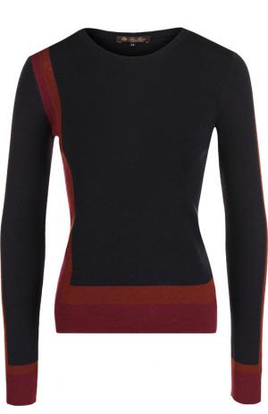 Пуловер с круглым вырезом из смеси кашемира и шелка Loro Piana. Цвет: темно-синий