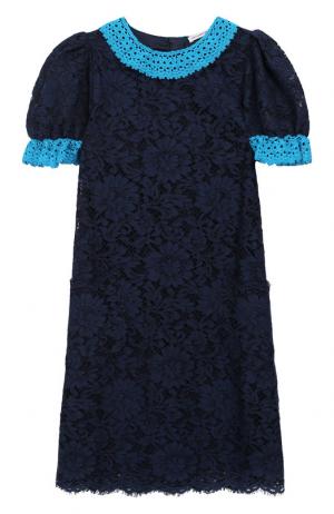 Кружевное платье с отделкой Dolce & Gabbana. Цвет: темно-синий