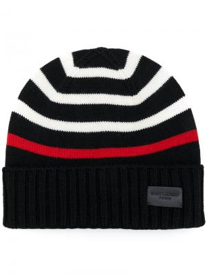 Трикотажная полосатая шапка Saint Laurent. Цвет: чёрный