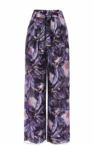 Шелковые брюки с поясом и принтом Giorgio Armani. Цвет: разноцветный