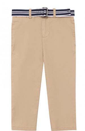 Хлопковые брюки с ремнем Polo Ralph Lauren. Цвет: бежевый