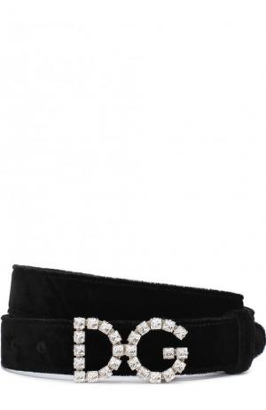 Ремень из смеси вискозы и шелка фигурной пряжкой с кристаллами Dolce & Gabbana. Цвет: черный