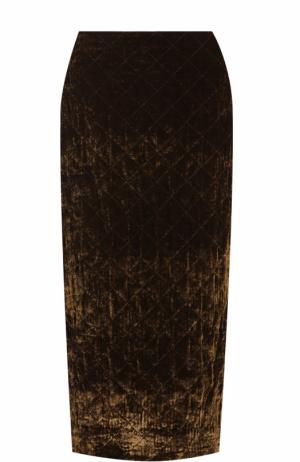 Бархатная юбка-карандаш Dries Van Noten. Цвет: коричневый