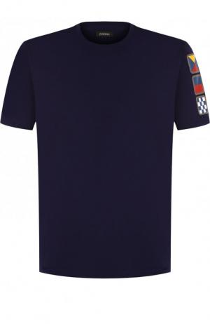 Хлопковая футболка с принтом Z Zegna. Цвет: синий