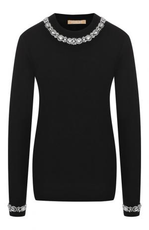 Пуловер из смеси кашемира и хлопка с декоративной отделкой Michael Kors Collection. Цвет: черный