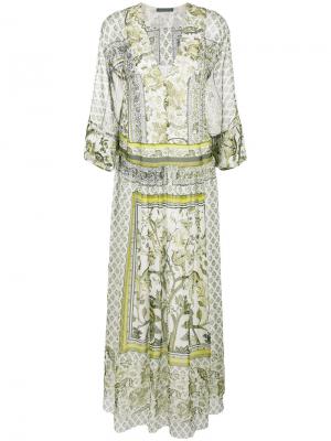 Длинное платье-туника с принтом Alberta Ferretti. Цвет: зелёный
