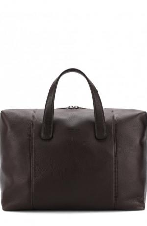 Кожаная дорожная сумка на молнии с плечевым ремнем Giorgio Armani. Цвет: коричневый