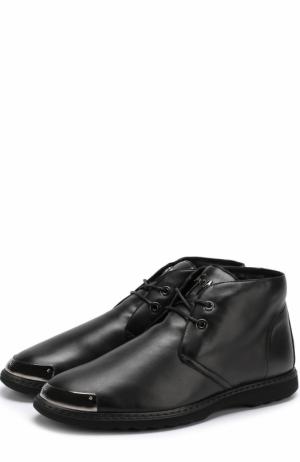 Кожаные ботинки на шнуровке с внутренней меховой отделкой Giuseppe Zanotti Design. Цвет: черный