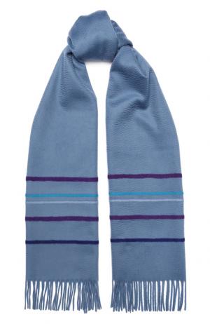 Кашемировый шарф с контрастными полосками и бахромой Loro Piana. Цвет: голубой