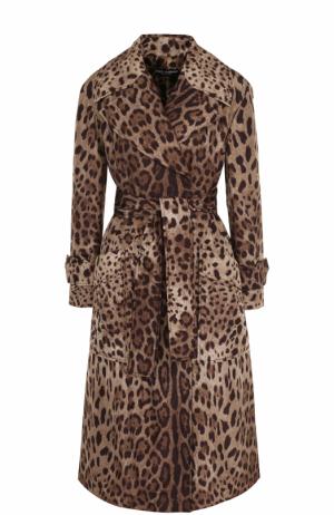 Пальто с поясом и леопардовым принтом Dolce & Gabbana. Цвет: леопардовый