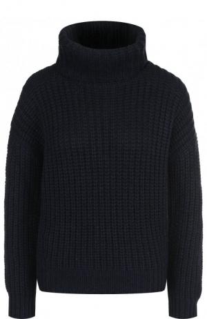Кашемировый пуловер фактурной вязки с высоким воротником Loro Piana. Цвет: темно-синий