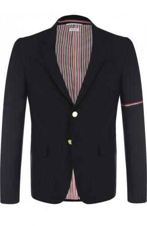 Однобортный шерстяной пиджак Thom Browne. Цвет: темно-синий