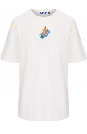Хлопковая футболка свободного кроя с вышивкой Steve J & Yoni P. Цвет: белый