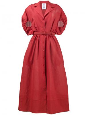 Платье-рубашка с присборенными объемными рукавами Rosie Assoulin. Цвет: красный