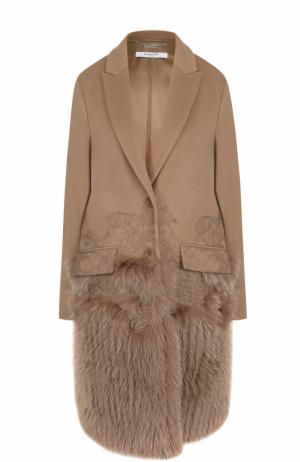 Пальто из смеси шерсти и кашемира с отделкой меха лисы Givenchy. Цвет: бежевый